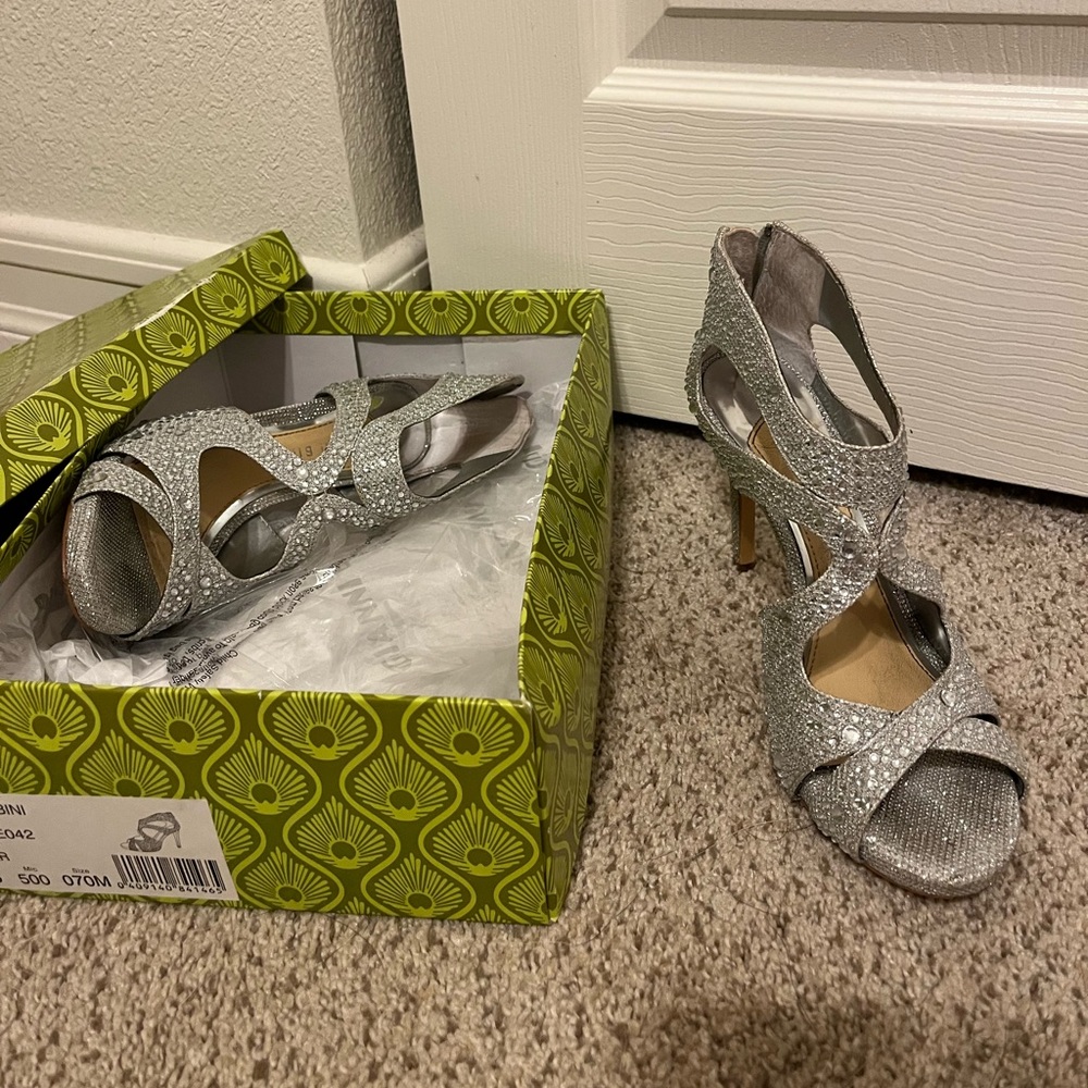 Silver rhinestone heels size 7